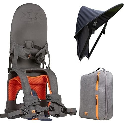 MiniMeis G4 Carrier (Grey), G4 Backpack (Grey), and Sunshade (Black) - Lightweight Child Shoulder Carrier, Backpack & Sunshade Bundle - For Kids 6 Months to 4 Years Old