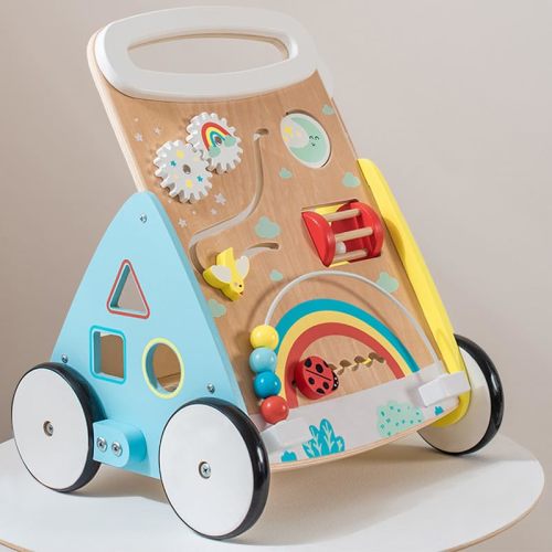 Wooden Baby Walker, Baby Walker Push Toy, Adjustable Speed Baby Walker with Wheels, Baby Push Walker Multiple Activities Center for Boys and Girls