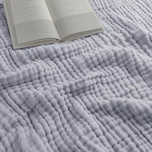 Comfy Cubs Muslin Throw Blanket - 50” x 60” Quilted Design - Lightweight, Breathable 6-Layer Gauze Fabric - Soft Cotton Blanket for Home or Travel - Packaged in Elegant Gift Box - Heather