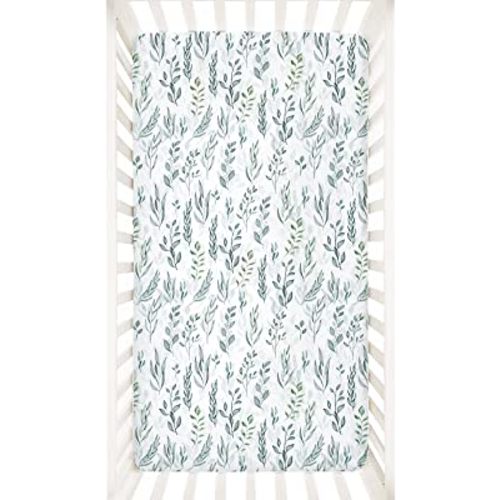 DILIMI Crib Sheet Fitted Crib Sheets for Baby Boys Girls, Ultra-Soft Cotton Blend Baby Sheet Fits Standard Crib and Toddler Mattress, Green Leaf