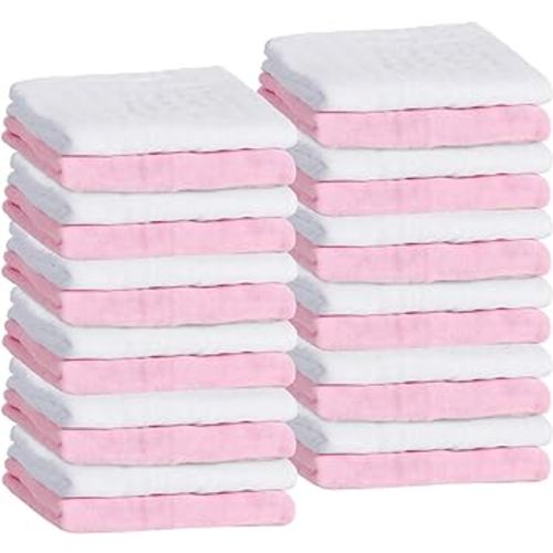 Chumia 20 Packs Muslin Baby Burp Cloths Set Large 20 x 10 Inch Cotton 6 Layers Burp Cloths Baby Boy Newborn Washcloths Infant Burp Wipe Soft Absorbent Baby Towel for Boys and Girls(Pink, White)