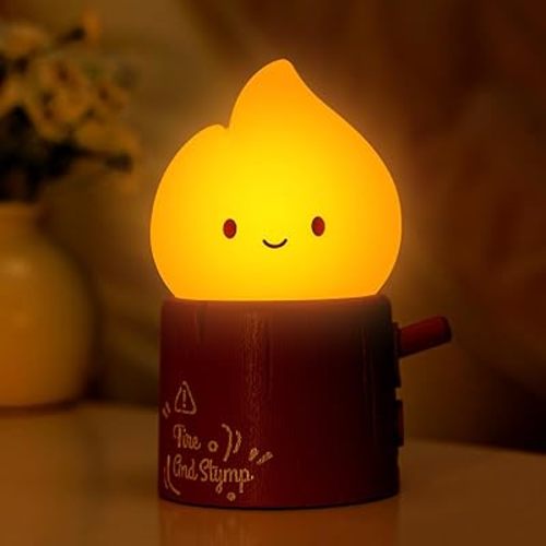 Emotional Support Flame Night Lamp, Fire with Positive Smile Candlelight Mood Light, Rechargeable Fake Candles Flickering, Cute Funny Gifts Night Light