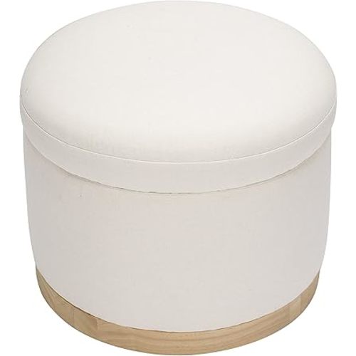 Babyletto Naka Storage Ottoman in Performance Cream Eco-Weave with Light Wood Base, Water Repellent & Stain Resistant, Greenguard Gold and CertiPUR-US Certified