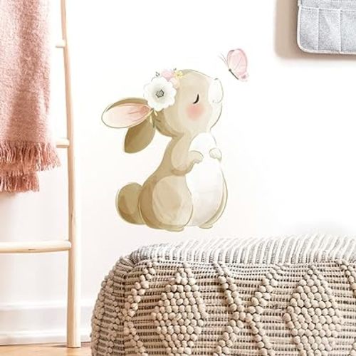 fanquare Cute Bunny Wall Decals Rabbit Kiss Butterfly Wall Stickers Peel and Stick Wall Decor for Kids Girls Bedroom Living Room Decor
