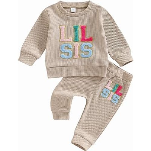 VISGOGO Baby Girl Clothes Lil Sis Big Sis Matching Outfit Long Sleeve Sweatshirt Top 2Pcs Fall Winter Pant Sets