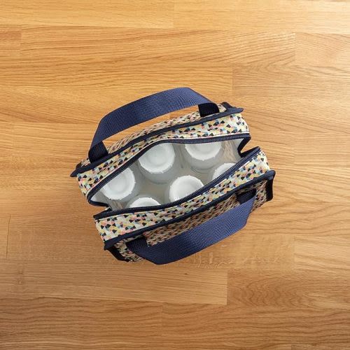 Dr. Brown's Fold & Freeze Bottle Tote, Travel Baby Bottle Insulated Cooler Bag, Store Up to 6 Baby Bottles, Geometric Multicolor, BPA Free