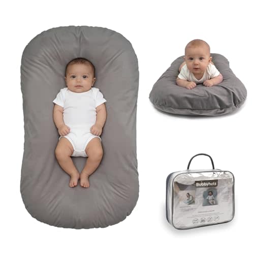 Bubbyhuts Baby Lounger - Snuggle Cozy Me Infant Lounger for Newborn 0-12 Months, Flannel CoverPortable Breathable & Soft Baby Nest Lounger for Home and Travel - Grey
