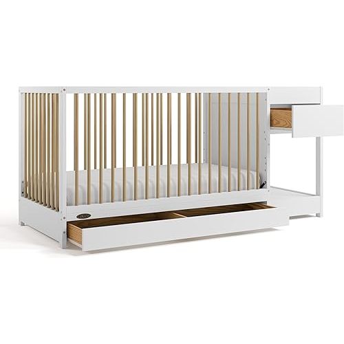 Graco Teddi 5-in-1 Convertible Crib & Changer with Drawer (White/Driftwood) – GREENGUARD Gold Certified Baby Crib Crafted from Wood, Converts to Toddler Bed, Daybed, and Full-Size Bed