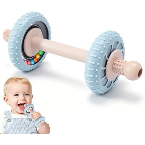Baby Teething Toys with Rattle 3-6 6-12 Months, Silicone Teething Straw
