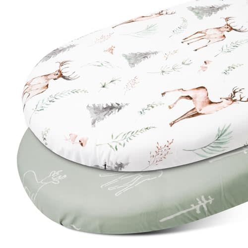 Gllquen Baby Bassinet Sheets 2 Pack, Breathable Cozy Fitted Mattress Sheet, Elastic Travel Crib Fashionable Floral Pattern, Standard Cradle Safe Sheets for Baby Boy Girls 32"X16" (Reindeer)