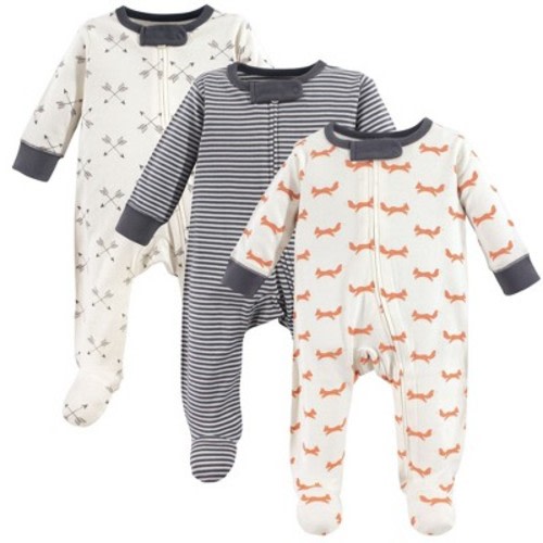 Touched by Nature Baby Boy Organic Cotton Zipper Sleep and Play 3pk, Fox, 0-3 Months