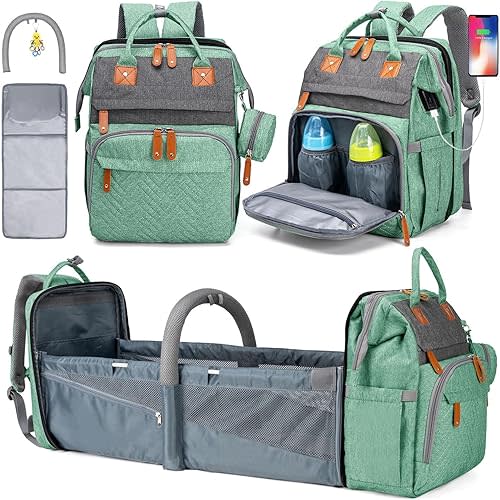 Diaper Bag Backpack- Green Grey