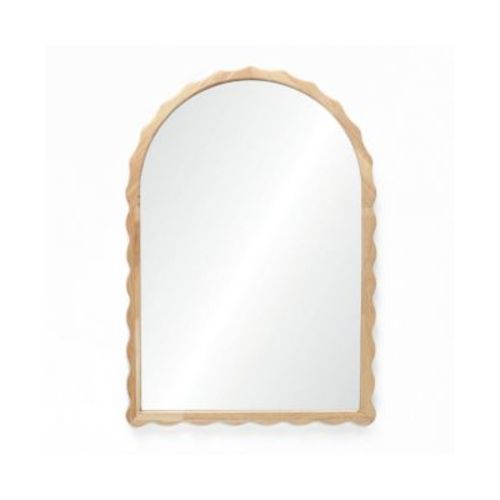 34-Inch Tall Arch Natural Rubberwood Scalloped Frame Wall Mirror