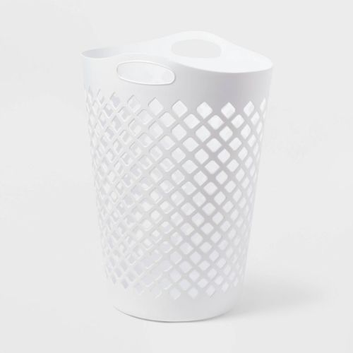 2.2bu Flexible Laundry Hamper White - Brightroom™: Tall Plastic Clothes Hamper With Built-in Handles, Diamond Pattern