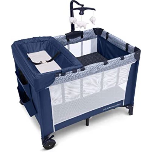 Delta Children LX Deluxe Portable Baby Play Yard with Removable Bassinet & Changing Table, Midnight