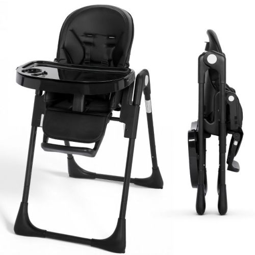 Kinder King Foldable High Chair for Baby, Toddler Feeding Chair with Detachable Double Trays, Black