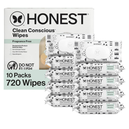 The Honest Company Clean Conscious Multi-Use Wipes Unscented Hypoallergenic Baby for Sensitive Skin 99% Water Plant-Based Compostable Pattern Play 720 Count