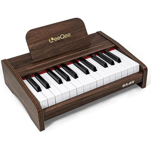 LeeQee 25-Key Wooden Electronic Piano Keyboard for Kids - Educational Music Toy with Realistic Sound, Dual Power Supply & Learning Accessories - Perfect Toddler Learning Gift