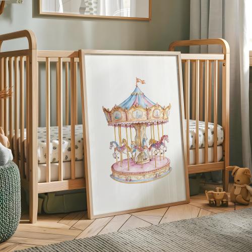 Nursery Carousel Art Print - nursery print, nursery decor, kids room art print, kids room decor, gender neutral nursery, girl nursery