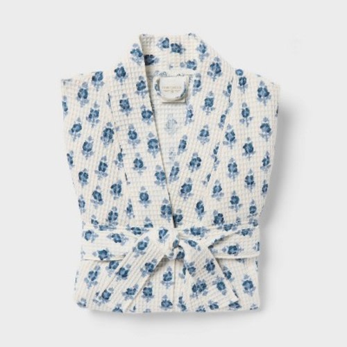 L/XL Floral Waffle Bath Robe Blue/White - Threshold™