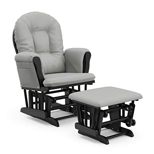 Storkcraft Premium Hoop Glider & Ottoman (Black with Light Gray) — GREENGUARD Gold Certified, Wood Craftsmanship, Convenient Storage Pockets, Smooth-Gliding Chair for Nursery, Multi-Award-Winning