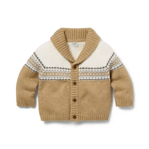 Newborn Caramel Heather Baby Fair Isle Cardigan by Janie and Jack