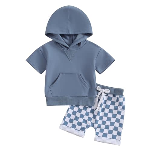 LIOMENGZI Toddler Baby Boy Summer Hooded Outfit Contrast Color Short Sleeve T Shirt Top Elastic Shorts Summer Clothes Set