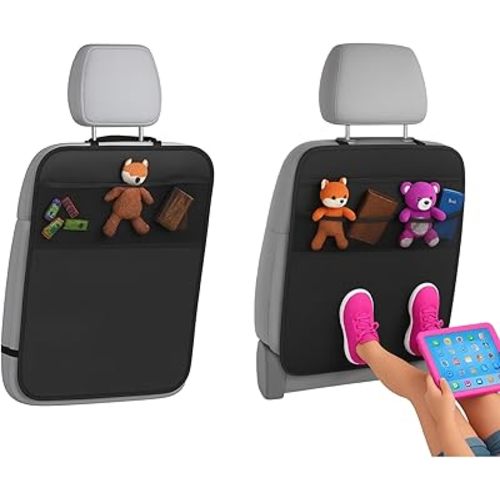 LILTOM Car Back Seat Protector with Organizer, 19"x27" XL Kick Mats, Waterproof, 3 Pockets, 2-Pack (Black - 3 Pocket)