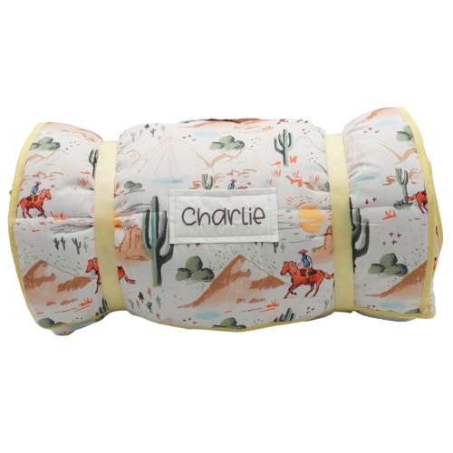 Personalized Toddler Nap Mat with Pillow and Blanket Kids Sleeping Bag for Boys and Girls Napmat with Custom Name Preschool Daycare Western