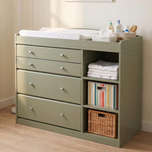 2-In-1 Baby Dresser With Changing Table – 47.2" Natural Wood Nursery Storage Organizer, 4 Drawers & Adjustable Open Shelves, Removable Topper | Wayfair