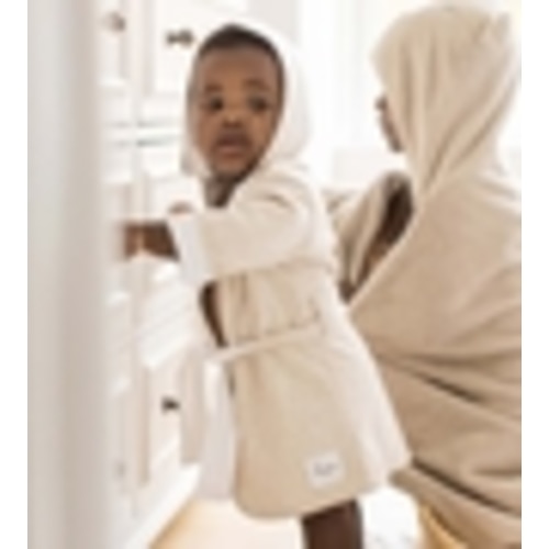 Organic Cotton Knit Terry Hooded Robe Oatmeal