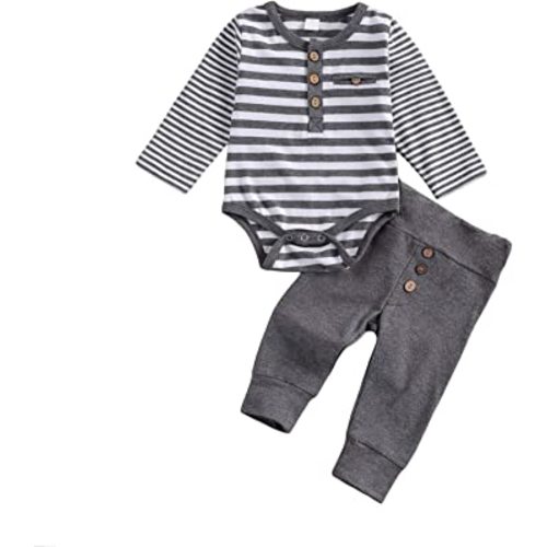 Newborn Baby Boy Girl Clothes Ribbed Knitted Cotton Long Sleeve Romper Long Pants Solid Color Fall Winter Outfits