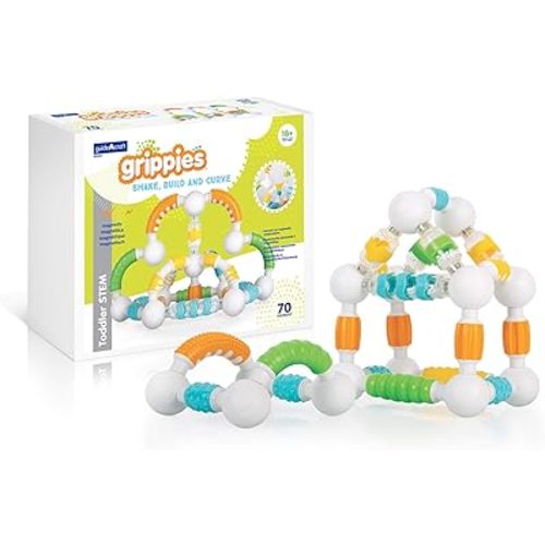 Guidecraft Grippies Shake, Build and Curve - 70 Piece Set: Magnetic STEM Learning Toys, Fun Educational Building Set for Toddlers