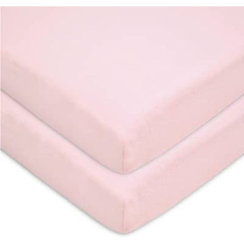 American Baby Company 2 Pack Fitted Mini Crib Sheet 24" x 38", Soft Breathable Neutral 100% Cotton Jersey Portable Sheet, Pink, for Boys and Girls, Fits Most Pack N Play Mattresses