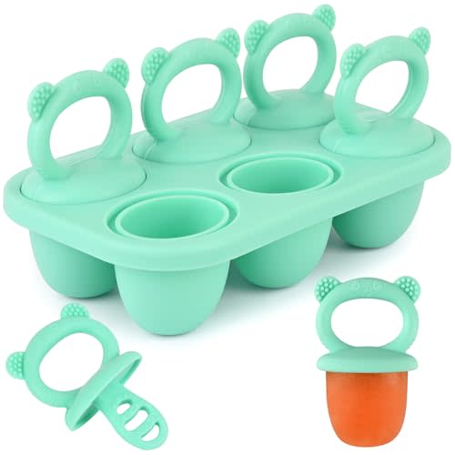 Sakolla Baby Popsicle Molds Mini 6-Cavity Silicone Ice Pop Mold with Sticks Breastmilk Popsicle Molds for Teething Relief Toddler Popsicle Mold for Ice Cream Frozen Yogurt and Fruit Juice (Green)