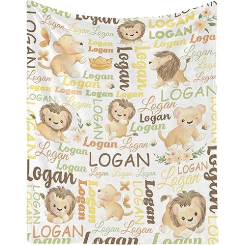 Custom Baby Blanket Gift for Baby Girls Boys Kids-30"x40" Super Soft Flannel Lions Throw Blanket Lightweight Comfy Cozy Toddler Fleece Blanket Gift for Nursery Newborns