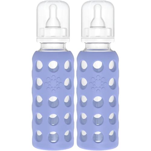 Lifefactory Glass Baby Bottles with Silicone Protection - 2-Pack, 9 oz Bottles, Blueberry