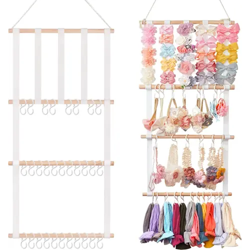 Yxiang Bow Holder for Girls Hair Bows, Baby headband holder Hair Clips Storage Organizer Large Capacity Hair Accessories Organizer Wall Hanging Decor for Nursery Room Door Closet -1PCS White