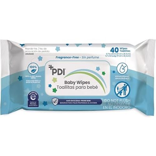 PDI Baby Wipes, Hypoallergenic, Eczema Safe, Fragrance Free, Plant-Based Wipes, 1-Pack, 40 Wipes per Pack, 8.0 x 6.7 in