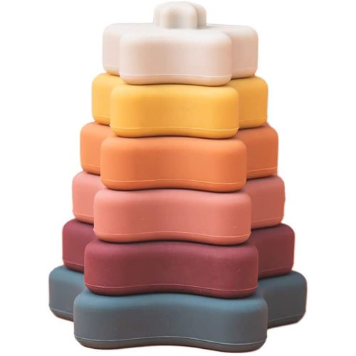 Promise Babe Stacking Toys,Silicone Stacking Rings Teething Toy with Star Shape,Soft Building Blocks,Montessori Early Educational Toy for 6 Month+ Boys & Girls(6Pcs) - Star-retro-1