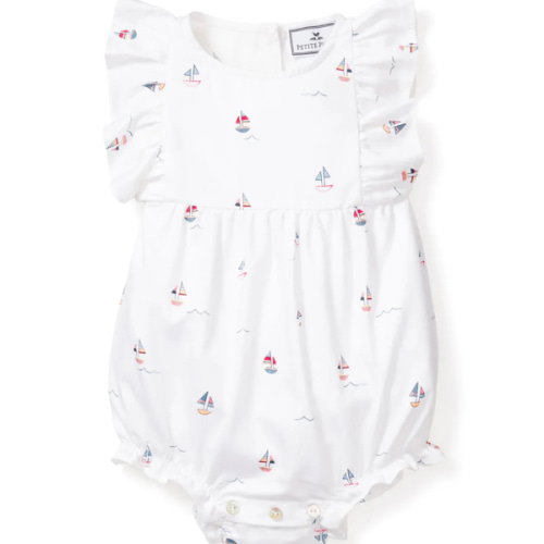Baby's Twill Ruffled Romper in Bateau