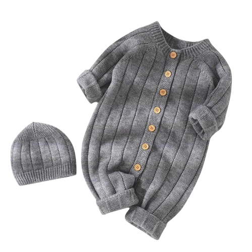 Timegard Baby Newborn Clothes Toddler Knit Comfy Onesie Infant Button up Girls Boys Rompers with Hat