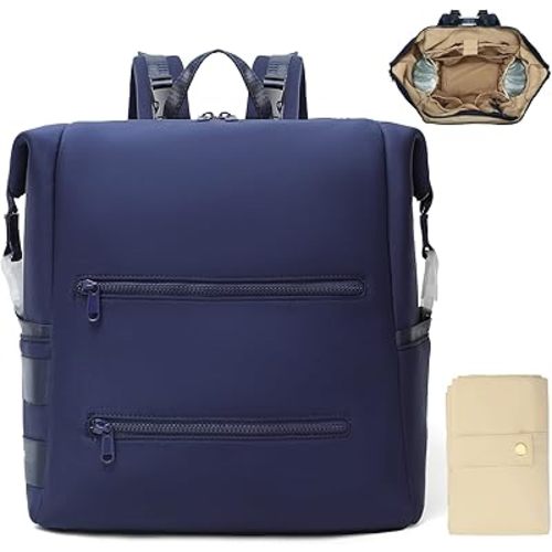 Diaper Bag Backpack,Large Neoprene Baby Bag for Boys Girls with 15 Diaper Bag Organizer,2 Insulated Pockets,Changing Pad,Stroller Straps,Navy Blue