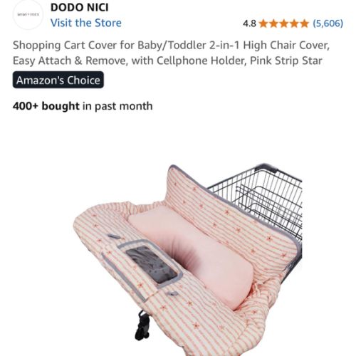 Shopping Cart Cover for Baby/Toddler 2-in-1 High Chair Cover, Easy Attach & Remove, with Cellphone Holder, Pink Strip Star