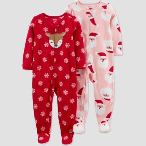 Carter's Just One You® Toddler Snowflake Reindeer/Santa Fleece Footed Pajama, Color: Red, Size: 18M