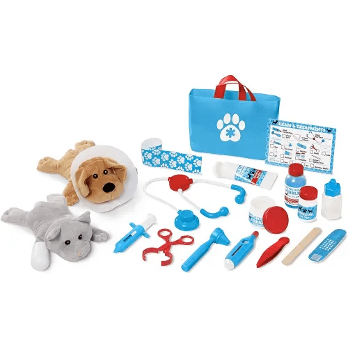 Let's Make Memories Personalized Melissa & Doug Examine and Treat Vet Set - Customize with Your Name - Doctor Kit for Kids - 24 Piece Set - Pretend Play Sets