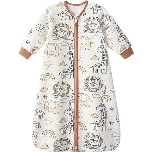 Yoofoss Baby Sleep Sack 6-12 Months 1.0 Tog Long Sleeve Sleep Sack Cotton Wearable Blanket for Infants 2-Way Zipper Quilted Sleeping Sacks(Medium)
