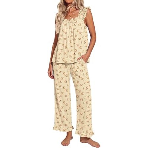 Ekouaer Pajamas for Women Set 2 Piece Ruffle Sleeveless Pj Bridal Sleepwear