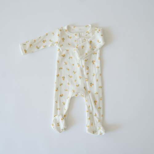 Knot Baby Zipper Footie Onesie in Buttercup Size 6-9