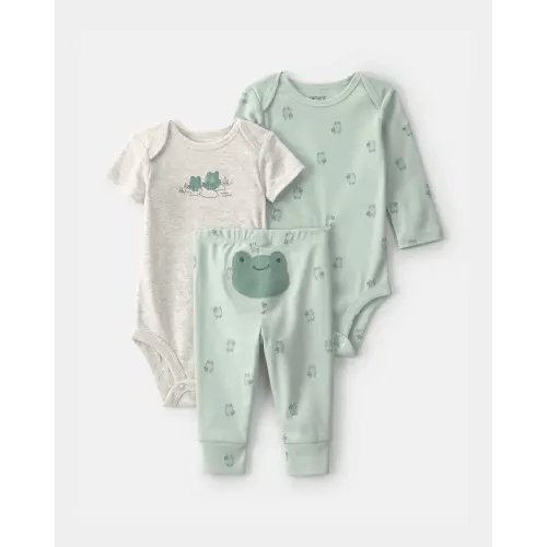 Baby 3-Piece Frog Bodysuit & Pant Set - Green/Grey